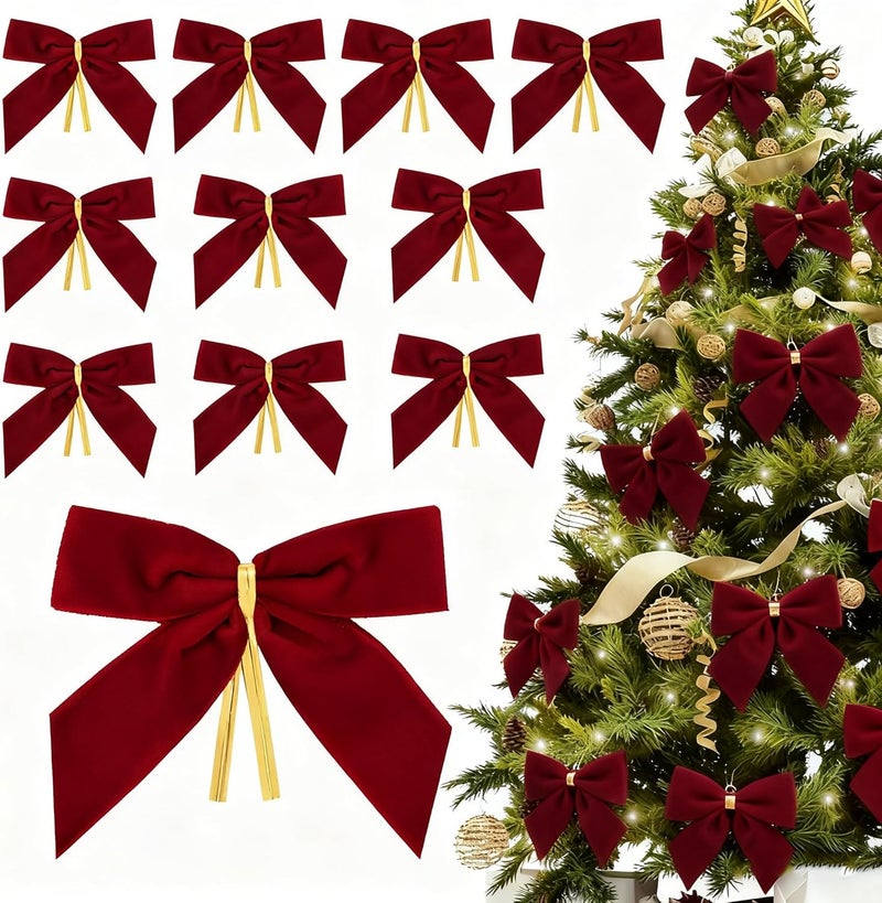 Stantam 28PCS Burgundy Velvet Bows for Christmas Tree,Velvet Ribbon Bows Christmas Ornaments for Xmas Tree Decorations Home Decor for Wreath Garland Gift Wrapping Crafts Wedding Party - Image 1